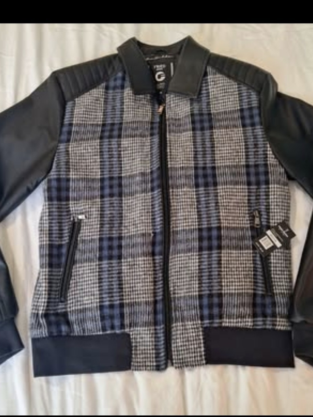 Classic Plaid Bomber Jacket with Black Sleeves